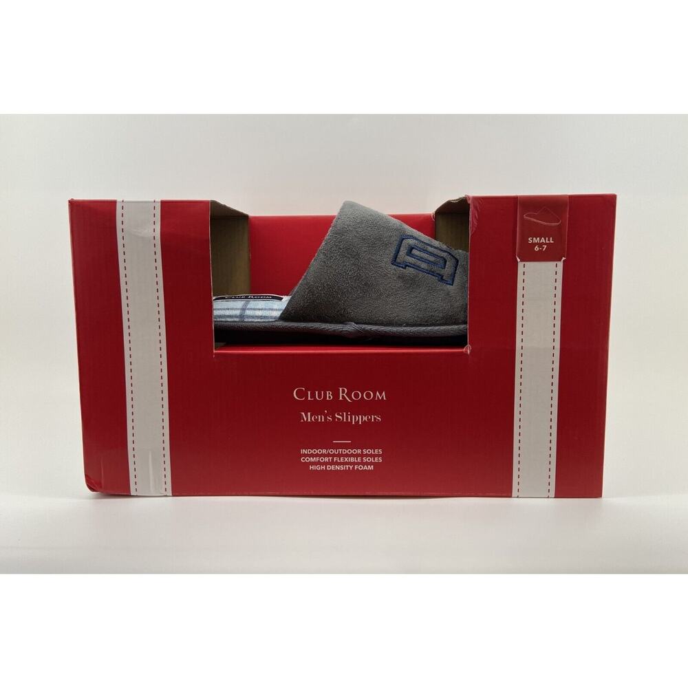 Club Room Men's Cushioned "Dad" Slippers Bed Slides Grey Embroidery S 6-7 NEW